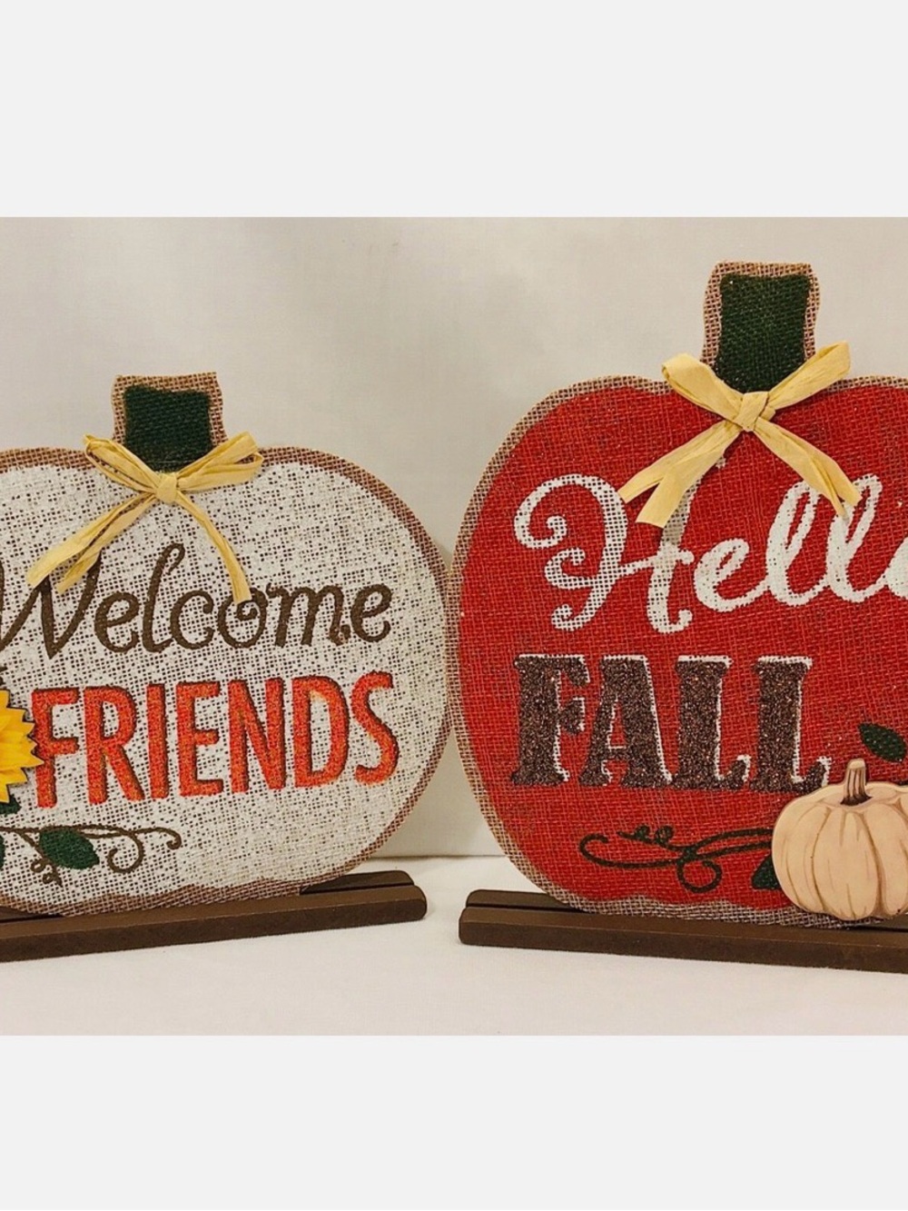 Fall Decor - Hello Fall & Welcome Friends White and Orange Sign New